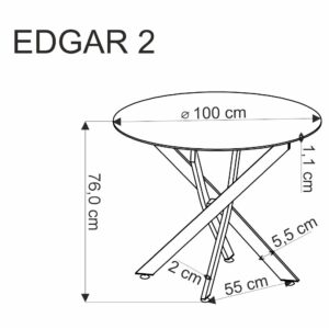 Söögilaud EDGAR 2, valge marmor / must