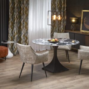 Söögilaud MANVIL, ümmargune, must marmor / must