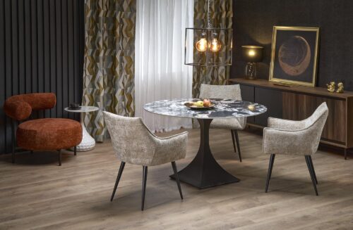 Söögilaud MANVIL, ümmargune, must marmor / must