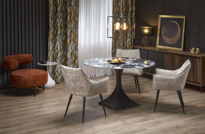 Söögilaud MANVIL, ümmargune, must marmor / must