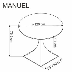 Söögilaud MANVIL, ümmargune, must marmor / must