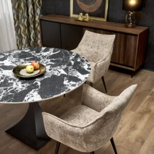 Söögilaud MANVIL, ümmargune, must marmor / must