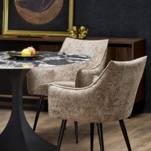 Söögilaud MANVIL, ümmargune, must marmor / must