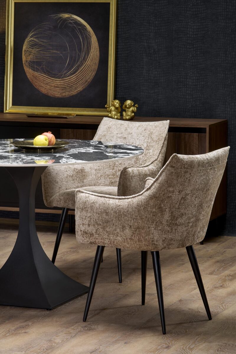 Söögilaud MANVIL, ümmargune, must marmor / must