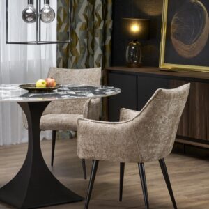 Söögilaud MANVIL, ümmargune, must marmor / must