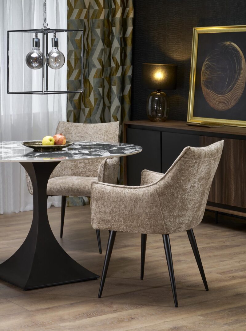 Söögilaud MANVIL, ümmargune, must marmor / must