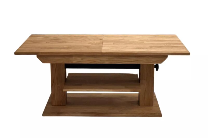 Pikendatav puidust diivanilaud riiuliga