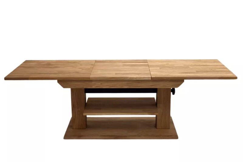 Pikendatav puidust diivanilaud riiuliga