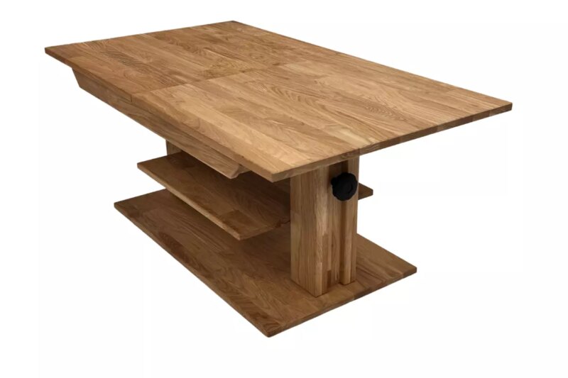 Pikendatav puidust diivanilaud riiuliga