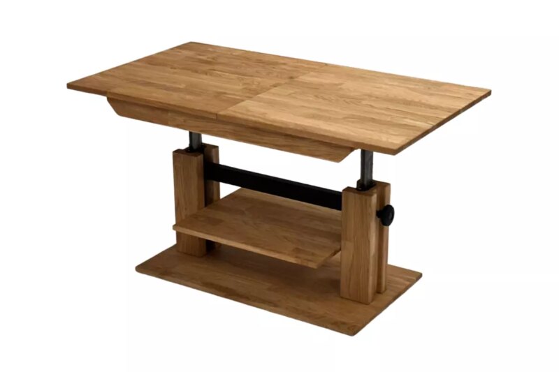 Pikendatav puidust diivanilaud riiuliga