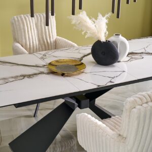 Pikendatav söögilaud LUCIANO, valge marmor / must
