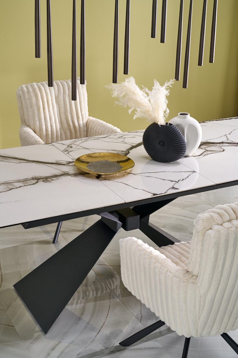 Pikendatav söögilaud LUCIANO, valge marmor / must