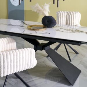Pikendatav söögilaud LUCIANO, valge marmor / must