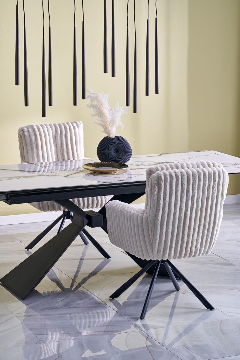 Pikendatav söögilaud LUCIANO, valge marmor / must