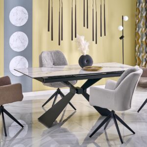 Pikendatav söögilaud LUCIANO, valge marmor / must