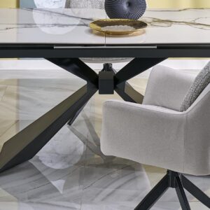 Pikendatav söögilaud LUCIANO, valge marmor / must