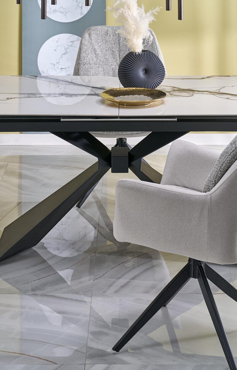 Pikendatav söögilaud LUCIANO, valge marmor / must