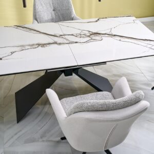 Pikendatav söögilaud LUCIANO, valge marmor / must