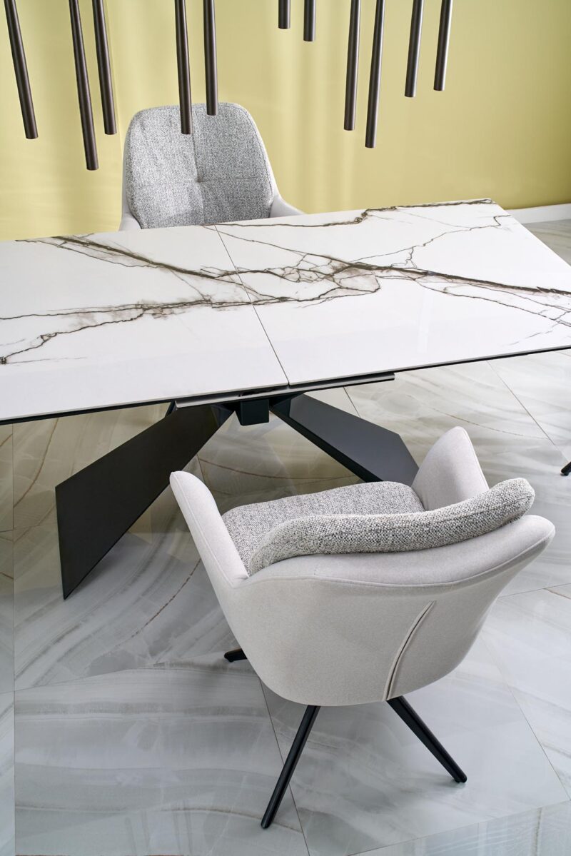 Pikendatav söögilaud LUCIANO, valge marmor / must