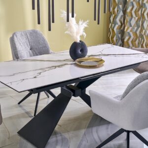 Pikendatav söögilaud LUCIANO, valge marmor / must