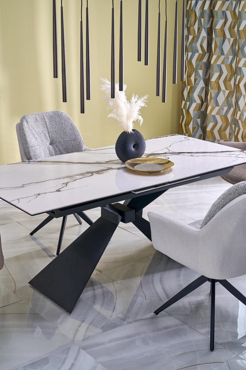 Pikendatav söögilaud LUCIANO, valge marmor / must