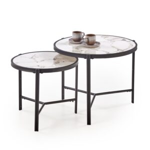 Kohvilaua komplekt FATIMA, valge marmor / must