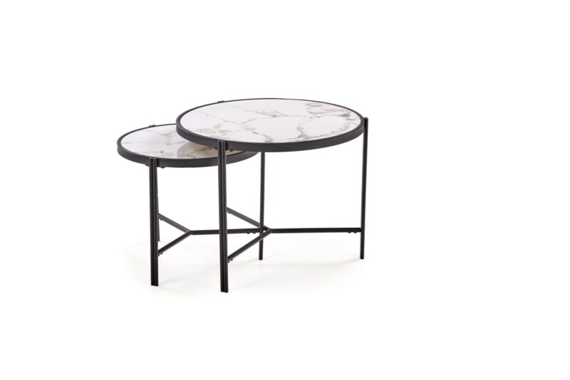 Kohvilaua komplekt FATIMA, valge marmor / must