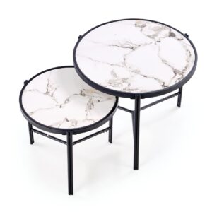 Kohvilaua komplekt FATIMA, valge marmor / must