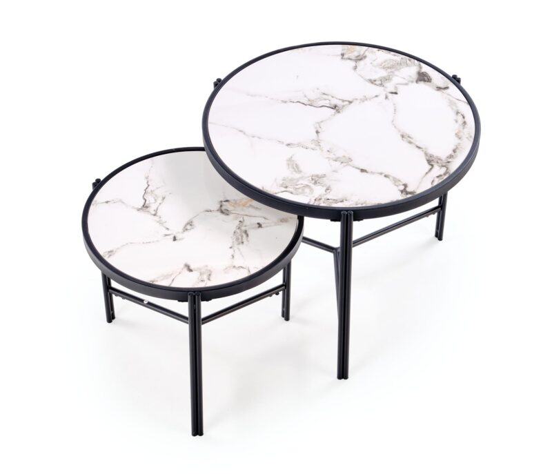 Kohvilaua komplekt FATIMA, valge marmor / must