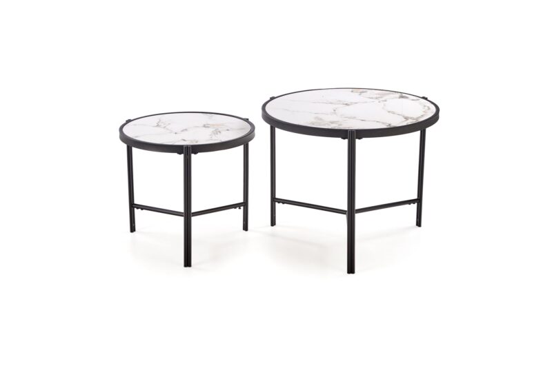 Kohvilaua komplekt FATIMA, valge marmor / must