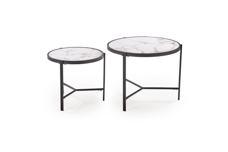 Kohvilaua komplekt FATIMA, valge marmor / must