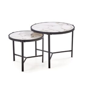 Kohvilaua komplekt FATIMA, valge marmor / must