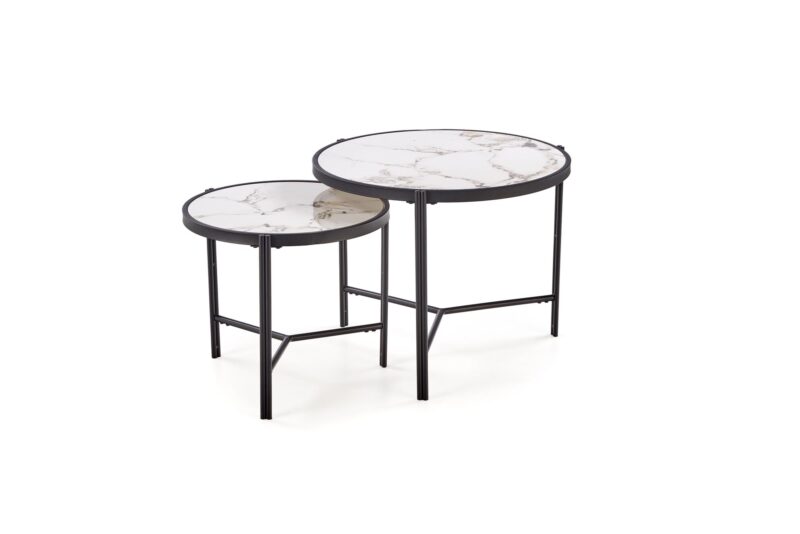 Kohvilaua komplekt FATIMA, valge marmor / must