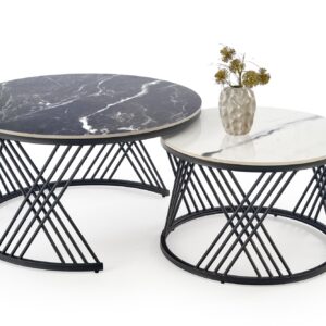 Kohvilaua komplekt FLAMINGO, must marmor / valge marmor / must