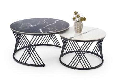 Kohvilaua komplekt FLAMINGO, must marmor / valge marmor / must