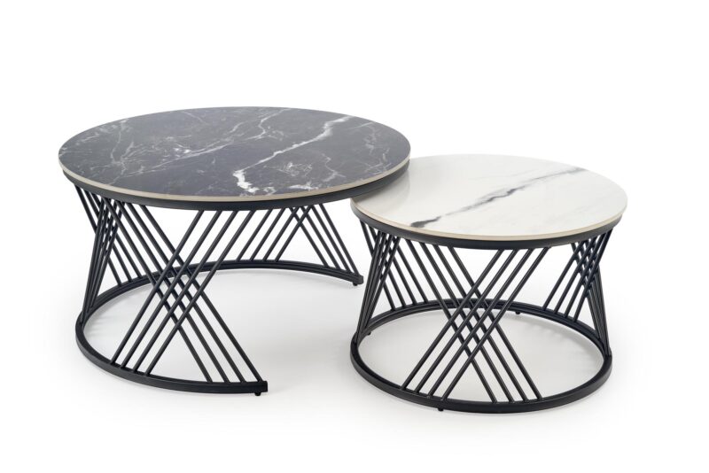 Kohvilaua komplekt FLAMINGO, must marmor / valge marmor / must
