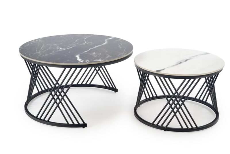 Kohvilaua komplekt FLAMINGO, must marmor / valge marmor / must