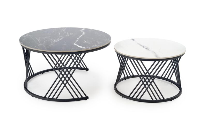 Kohvilaua komplekt FLAMINGO, must marmor / valge marmor / must