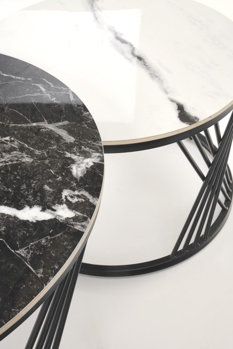 Kohvilaua komplekt FLAMINGO, must marmor / valge marmor / must