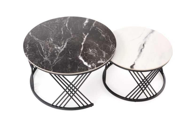 Kohvilaua komplekt FLAMINGO, must marmor / valge marmor / must