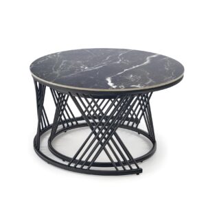 Kohvilaua komplekt FLAMINGO, must marmor / valge marmor / must