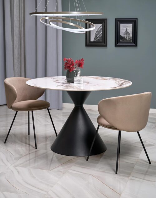 Söögilaud GARET, ümmargune / valge marmor / must