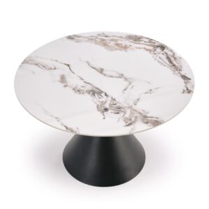 Söögilaud GARET, ümmargune / valge marmor / must