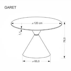 Söögilaud GARET, ümmargune / valge marmor / must