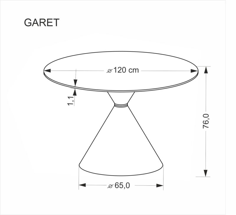 Söögilaud GARET, ümmargune / valge marmor / must