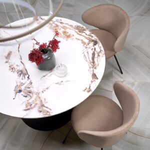 Söögilaud GARET, ümmargune / valge marmor / must