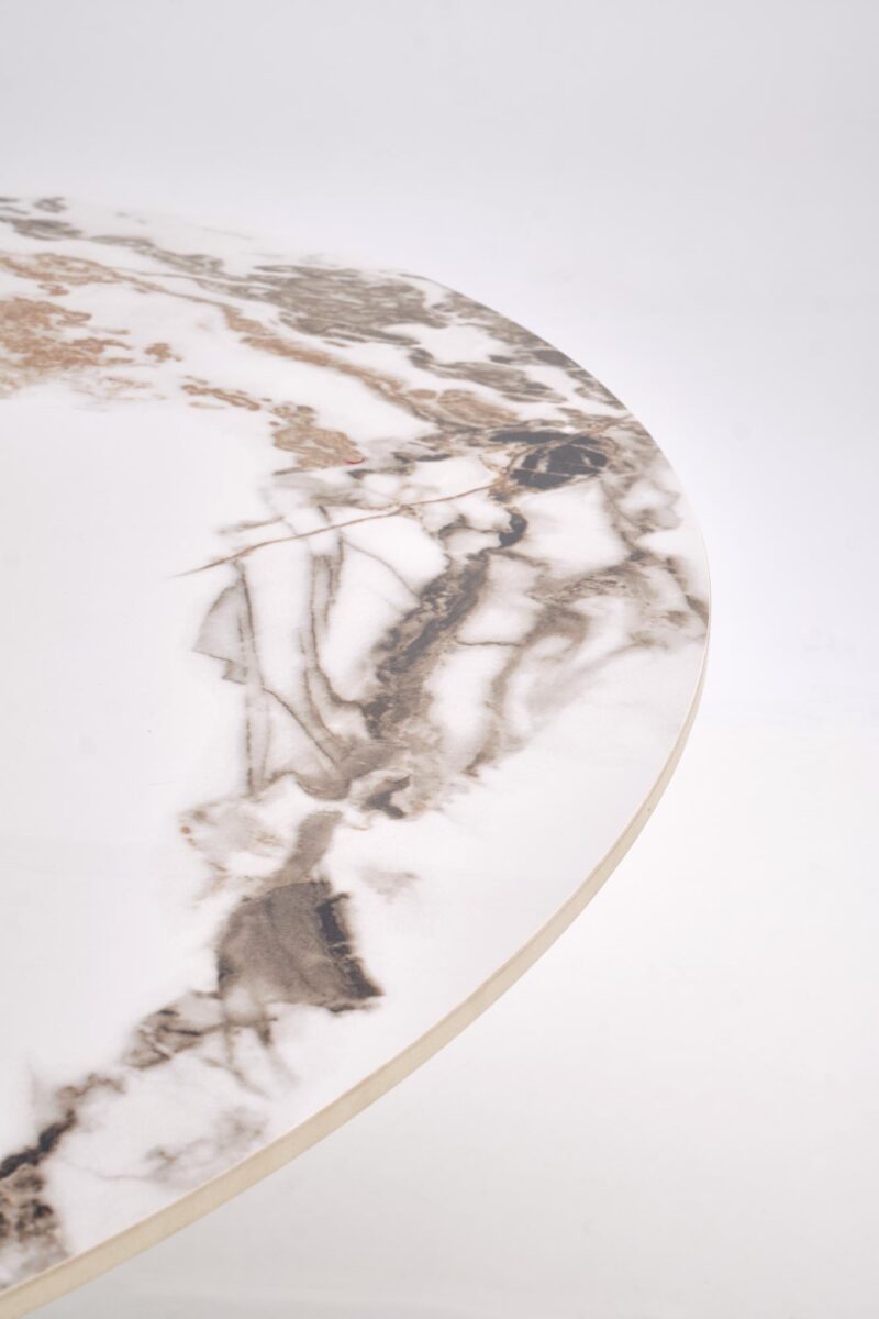 Söögilaud GARET, ümmargune / valge marmor / must