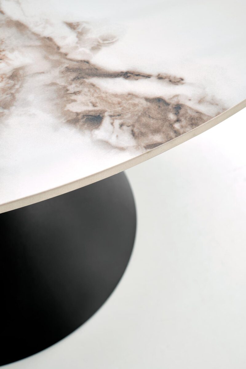 Söögilaud GARET, ümmargune / valge marmor / must