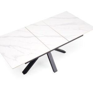 5905248135529_11 Pikendatav Söögilaud PLAVEN, valge marmor / must