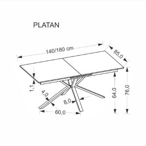 5905248135529_17 Pikendatav Söögilaud PLAVEN, valge marmor / must